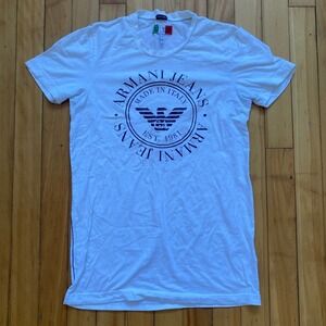 Armani Jeans Mens White Extra Slim Fit Eagle Logo T Shirt Size Medium